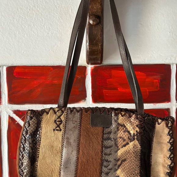 Vintage MALI PARMI 1992 Edition Mixed Leather Skin Pony Hair Suede Handbag - Picture 9 of 12